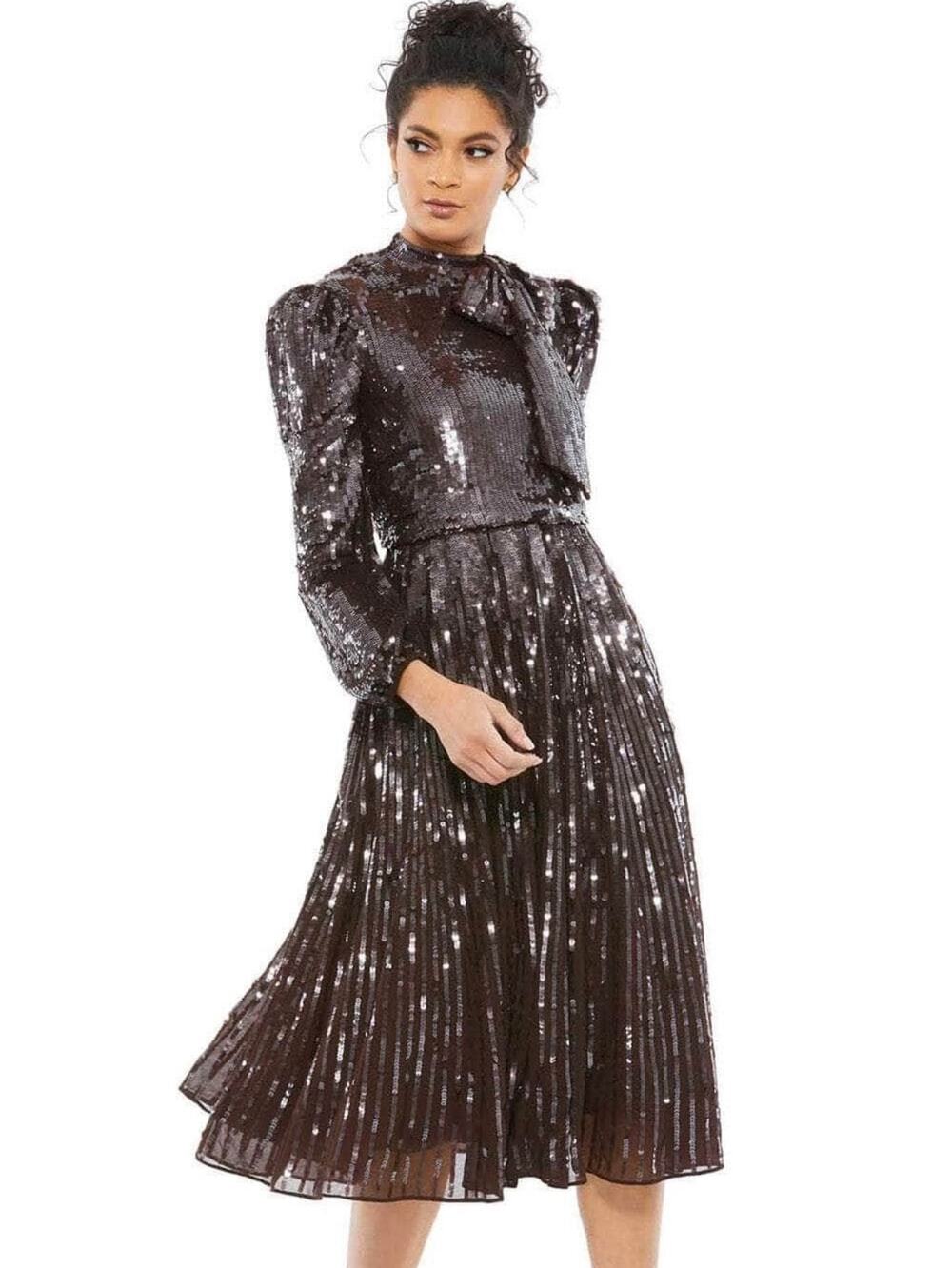 Mac Duggal 93642 - Bow Styled Sequin Cocktail Dress sz 6 chocolate brown